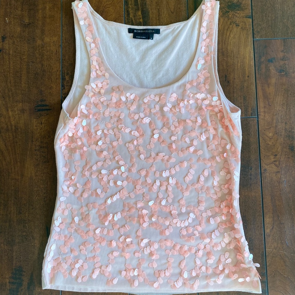 BCBG MaxAzria Pinkish Peach Sequin Tank Top Small